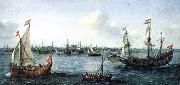 VROOM, Hendrick Cornelisz. The Harbour in Amsterdam we Norge oil painting reproduction